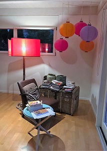 Grand abat-jour double écran orange et rose pour lampadaire Soie Zimmer rohde